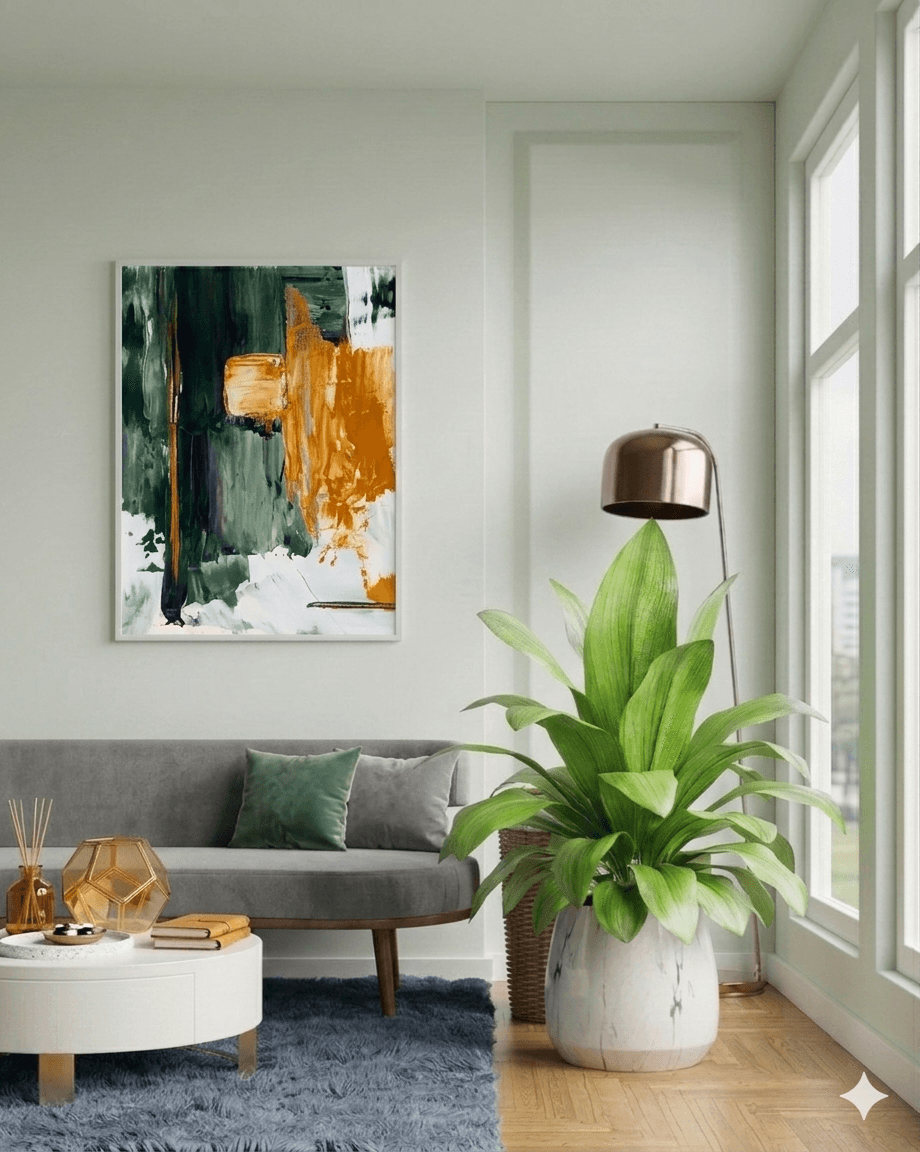 Warm therapy office with sage walls and natural light